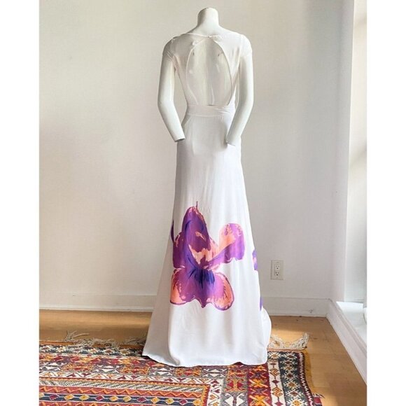 Issa London Ivory Silk Screen Printed Floral Keyhole Back Slim Fit Gown 2 - Picture 6 of 14